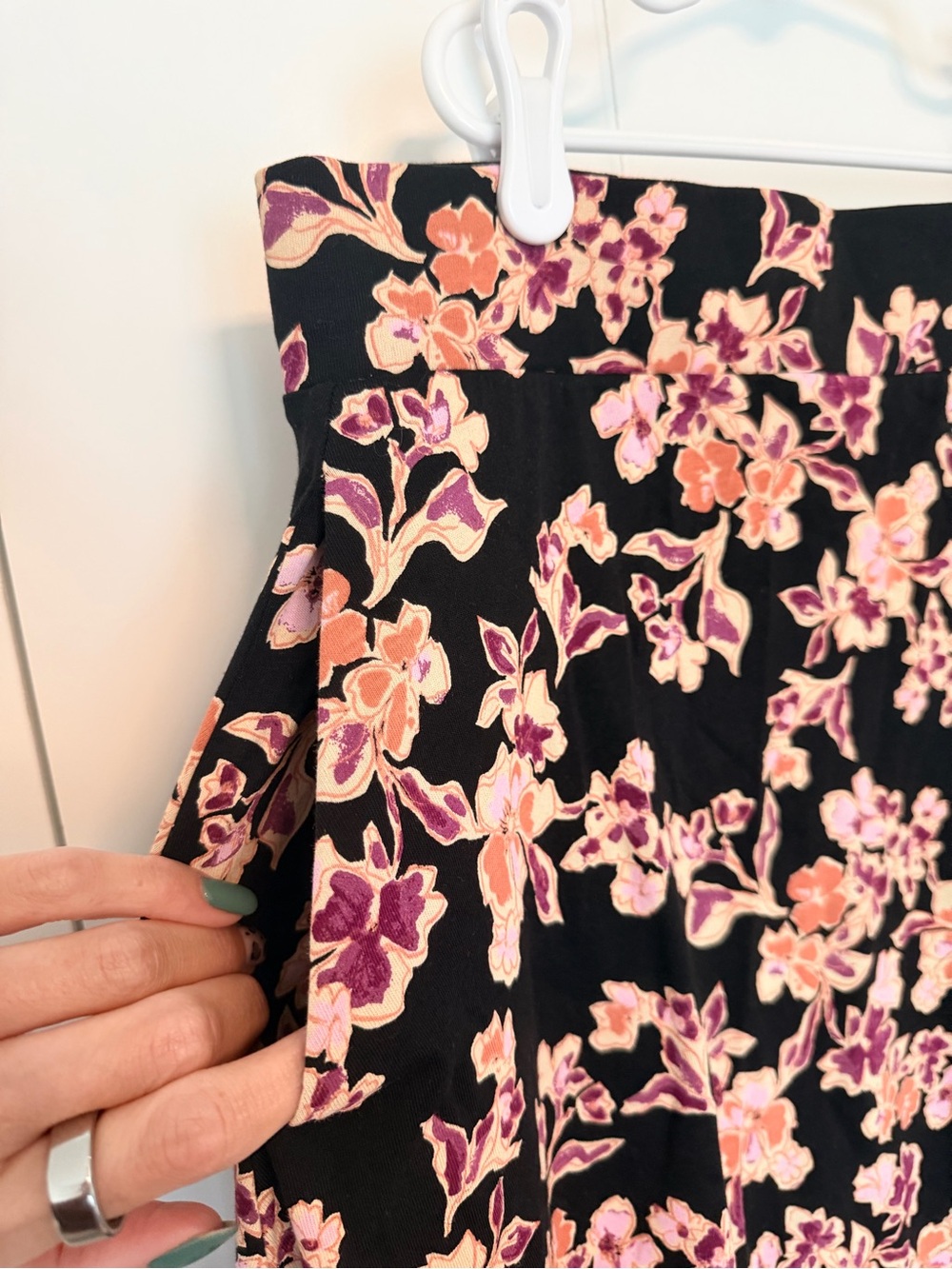 Pact Black Floral Midi Skirt with Peach & Pink Blooms NWOT - Picture 3 of 7